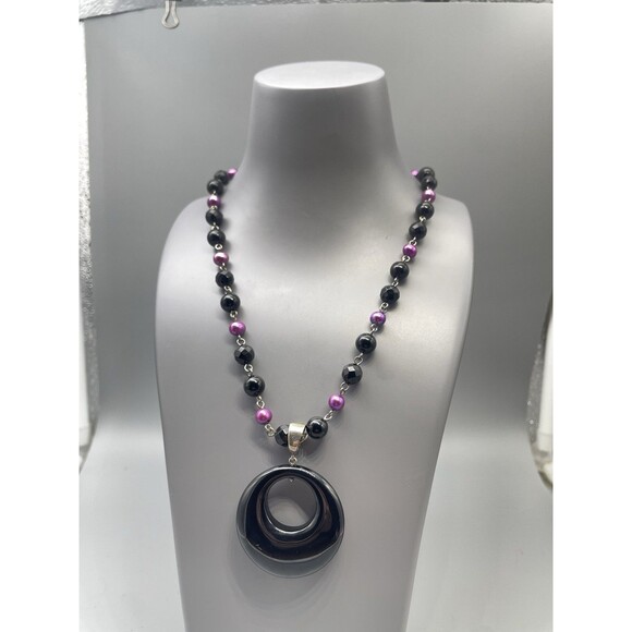 WK Whitney Kelly Sterling Silver Purple Pearl Round & Onyx Bead 35” Necklace - Picture 1 of 3